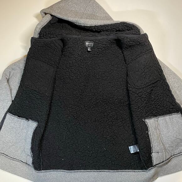 Matix Boys Sherpa Lined Full Zip Hoodie Jacket Gray Black Shoulder Sz L 10/12 - Picture 7 of 9